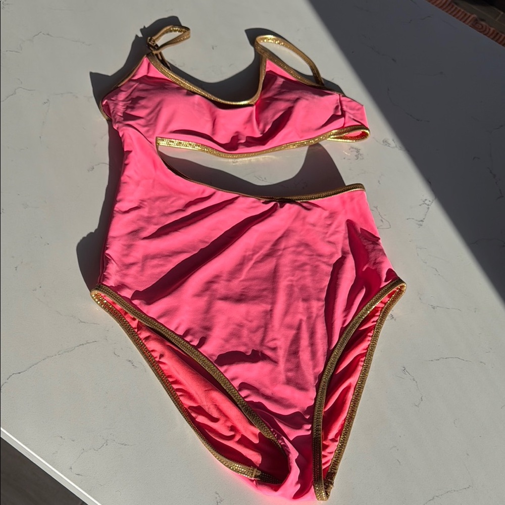 Aerie Pink and Gold One Piece Swimsuit